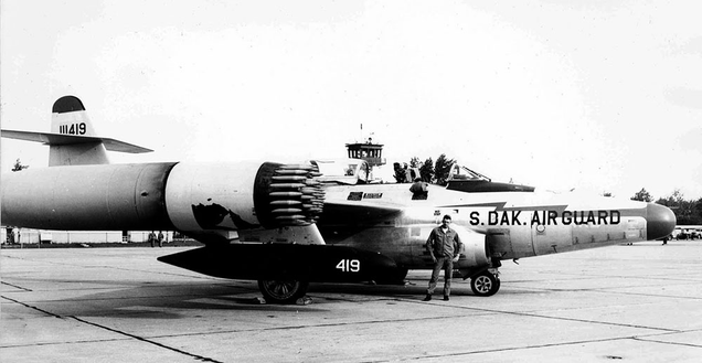 Loaded for Bear(s): An F-89D of the South Dakota Air National Guard displays a fully-loaded wingtip rocket pod. Also worth noting is the sheer size of the Scorpion. (US Air Force)